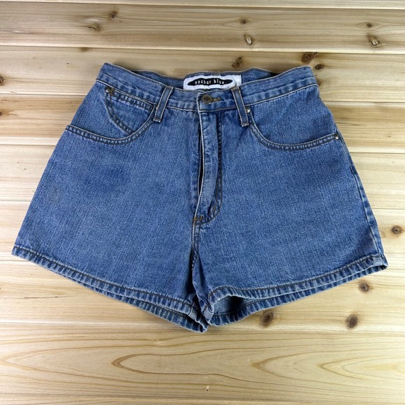 Anchor Blue Jean Shorts Womens 7 High Rise Adjustable Waist Buckle Blue Denim - Picture 1 of 11